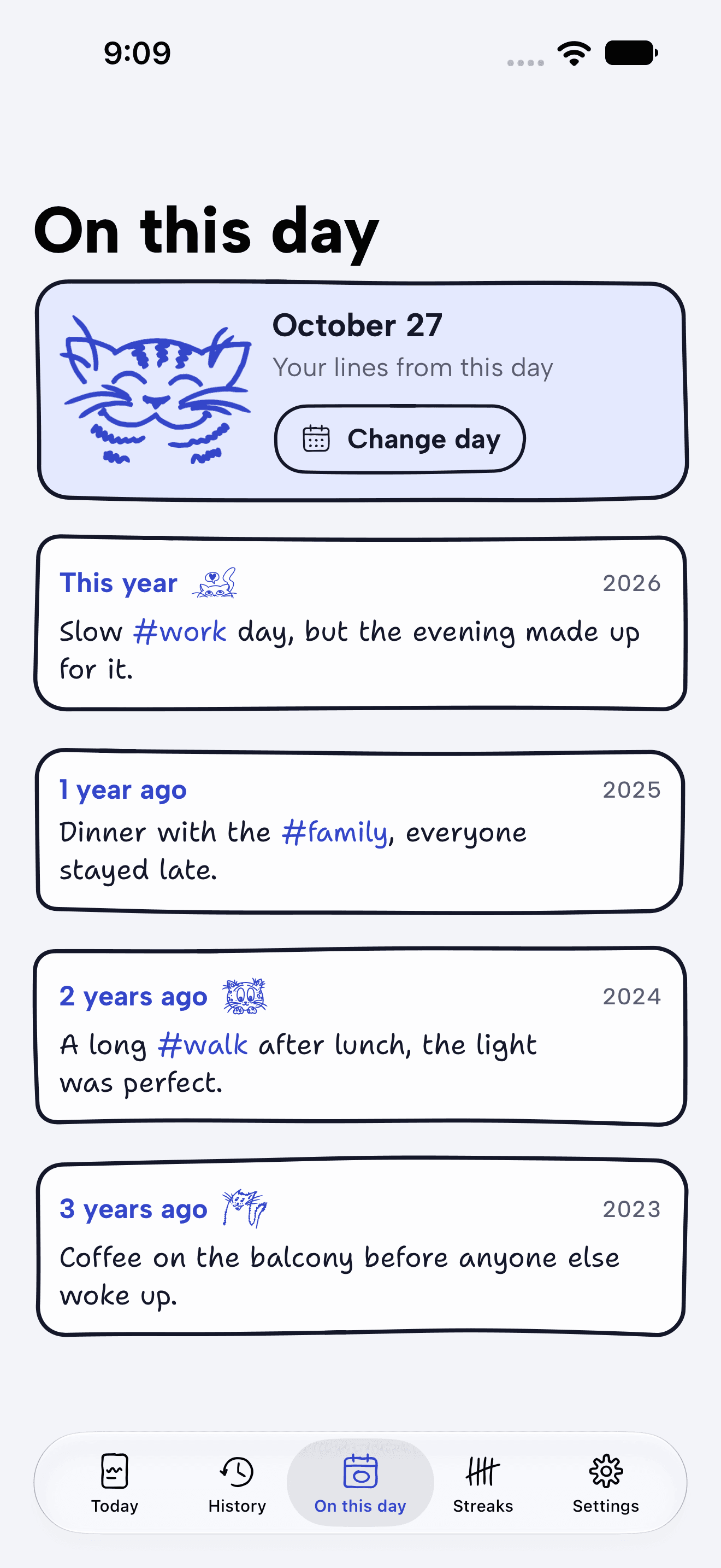 On this day, showing lines from the same date in earlier years